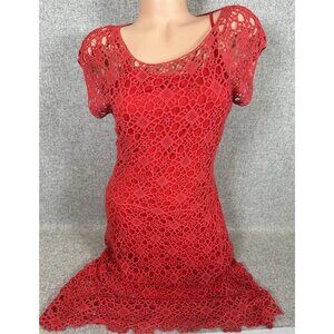 Lauren Ralph Lauren Small Crocheted Lined Knit Sweater Dress Red Knee Length